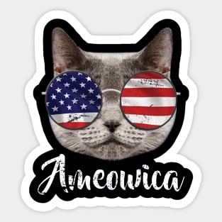 Ameowica America USA Cat Sunglasses Flag navy Sticker